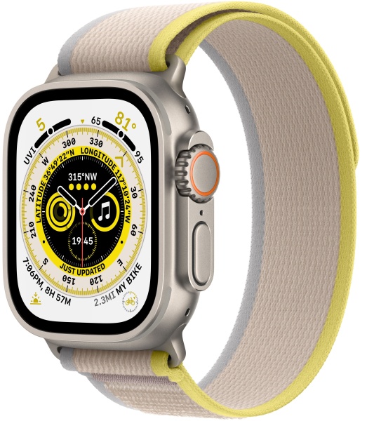 Apple Watch Ultra GPS+Cellular 49mm, корпус из титана, ремешок Trail желтого/бежевого цвета